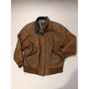 Vintage Winlit Mens Medium Brown Leather Bomber Jacket Western Zip Up Country